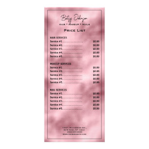 Elegant Hammered Pink Foil Rack Card Price List 