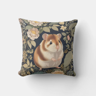 Elegant Hamster William Morris Inspired Floral Cushion