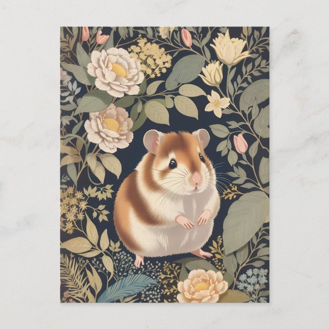 Elegant Hamster William Morris Inspired Floral Postcard (Front)