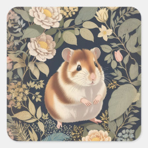 Elegant Hamster William Morris Inspired Floral Square Sticker