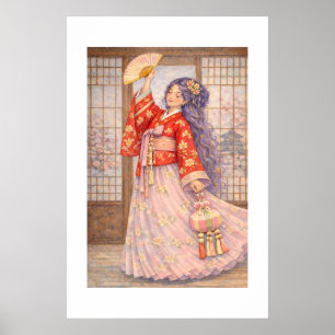 Elegant Hanbok with Fan Poster