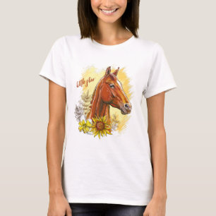 Elegant hand drawing horse with plants and flowers T-Shirt