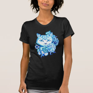 Elegant Hand Drawn 10 Blue Shades Cat Shirt
