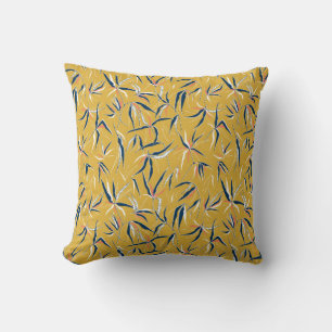 Elegant hand drawn bamboo leaves in a tossed patte cushion