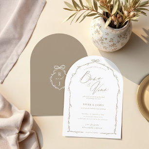 Elegant Hand Drawn Beige Bow & Ribbon Arch Wedding Invitation