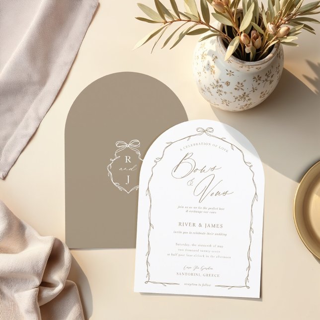 Elegant Hand Drawn Beige Bow & Ribbon Arch Wedding Invitation (Elegant Hand Drawn Beige Bow & Ribbon Arch Wedding Invitation)