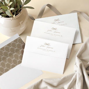 Elegant Hand Drawn Beige Bow & Ribbon Wedding Envelope