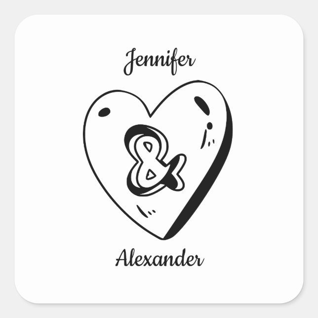 Elegant Hand Drawn Black and White Wedding Sticker (Front)