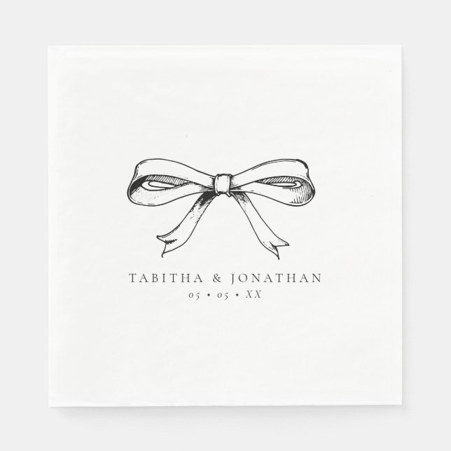 Elegant Hand Drawn Black Bow Wedding Napkin (Front)