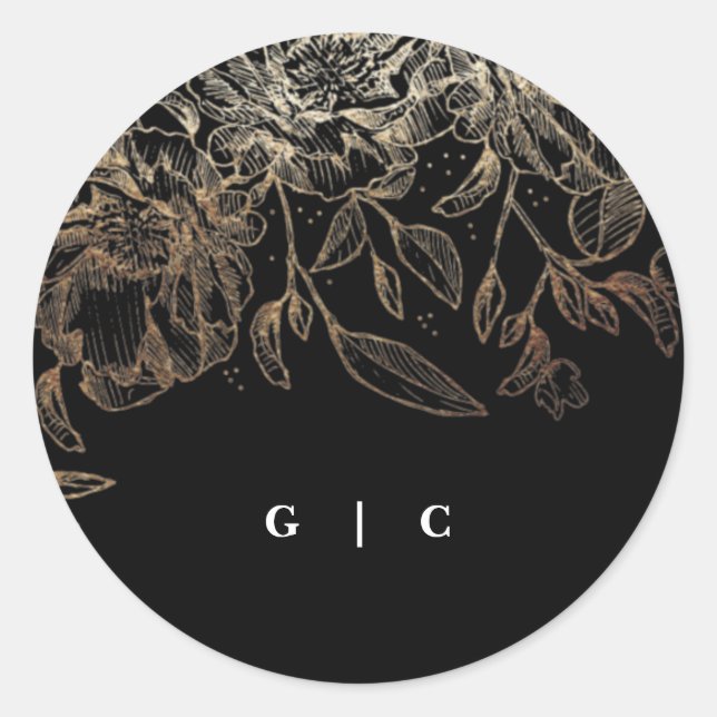 Elegant Hand Drawn Botanical Monogram Wedding Classic Round Sticker (Front)