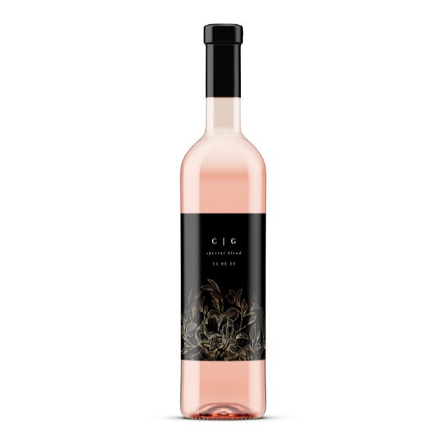 Elegant Hand Drawn Botanical Monogram Wedding Wine Label (Creator Uploaded)