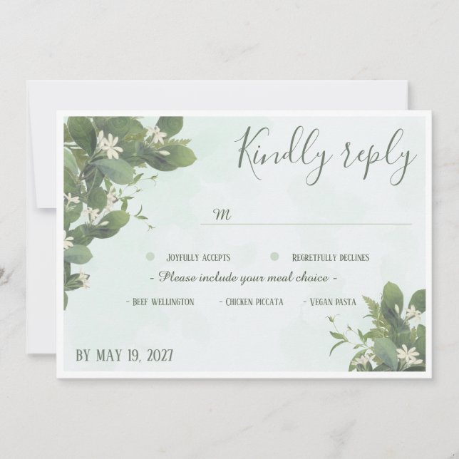 Elegant Hand-Drawn Botanical Wedding RSVP card  (Front)
