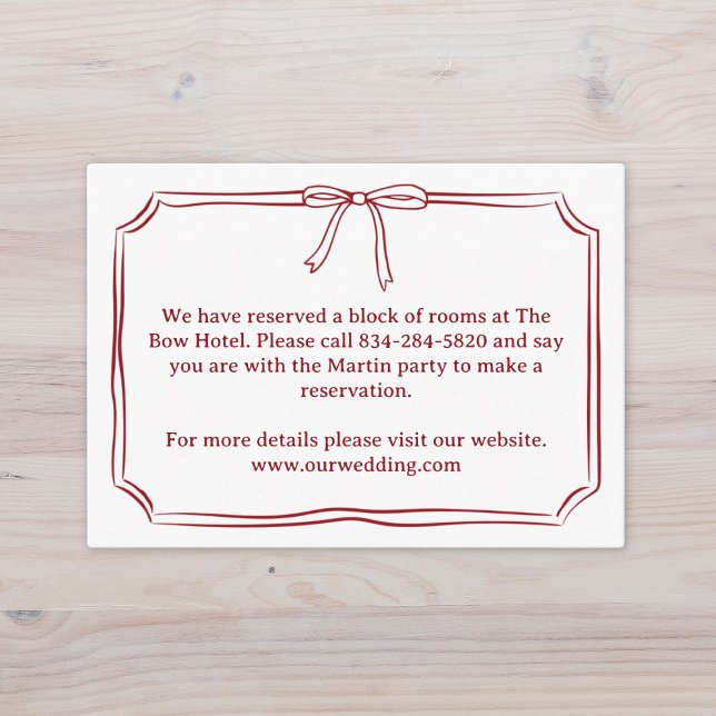 Elegant Hand-Drawn Bow Crimson Red Wedding Details Enclosure Card (Creator Uploaded)