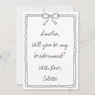 Elegant Hand Drawn Bow Custom Bridesmaid Proposal Card