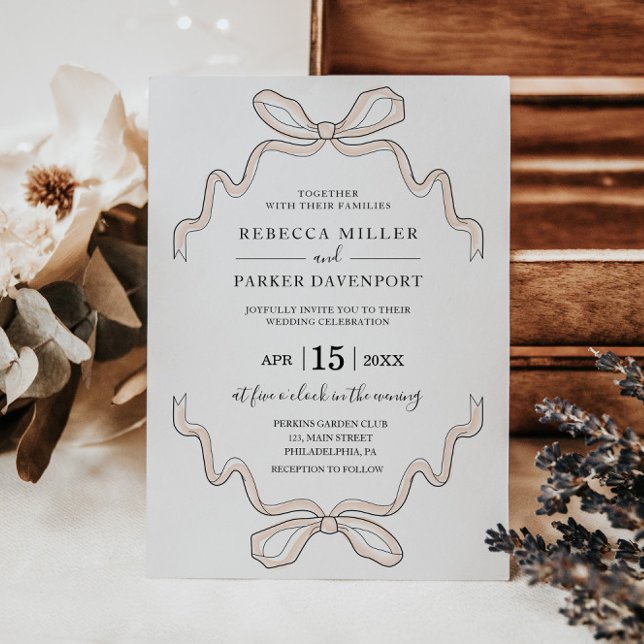 Elegant Hand drawn bow modern Wedding invitation (Creator Uploaded)