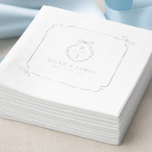 Elegant Hand Drawn Bow & Ribbon Monogram Wedding Foil Napkins