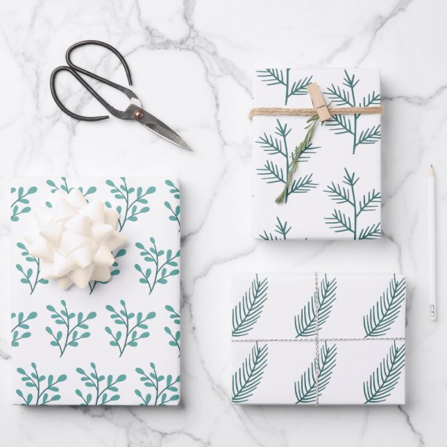 Elegant Hand-drawn Branches Christmas  Wrapping Paper Sheet (Front)