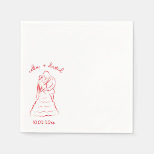 Elegant Hand Drawn Bride and Groom wadding Napkin