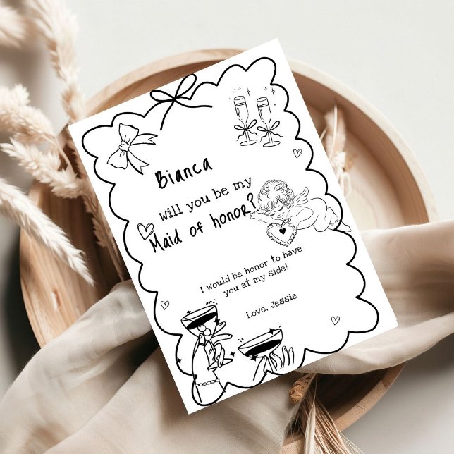  Elegant Hand Drawn Bridesmaid Proposal Card (Creator Uploaded)