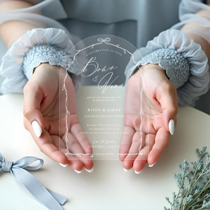 Elegant Hand Drawn Chic Bow & Ribbon Arch Wedding Acrylic Invitations