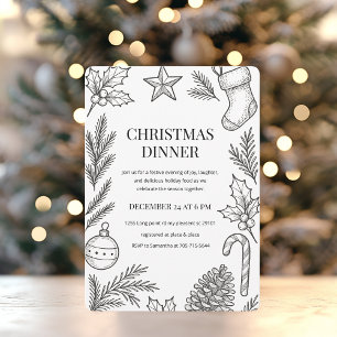 Elegant Hand-Drawn Christmas Dinner  Invitation
