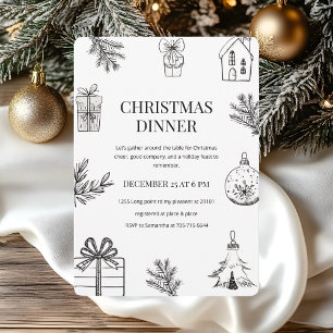 Elegant Hand-Drawn Christmas Dinner  Invitation