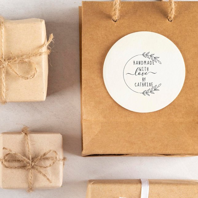 Elegant Hand-drawn Custom Name Handmade with Love Rubber Stamp (Creator Uploaded)