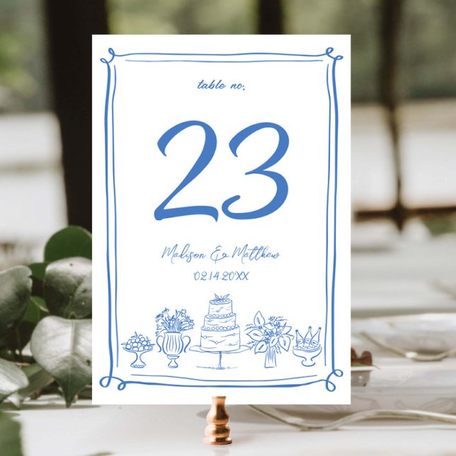 Elegant Hand Drawn Doodles Scribbles Wedding Party Table Number (Creator Uploaded)