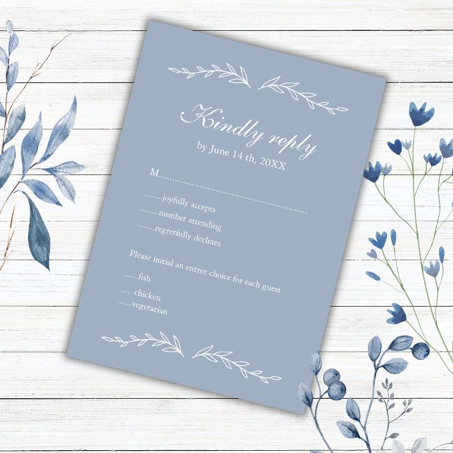 Elegant Hand Drawn Dusty Blue Wedding RSVP Card (Creator Uploaded)
