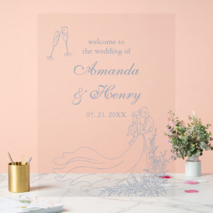 Elegant Hand Drawn Dusty Blue Wedding Welcome Acrylic Sign