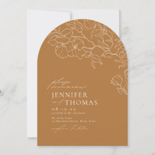 Elegant hand drawn floral golden fall wedding invitation