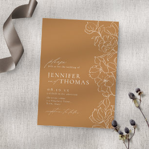 Elegant hand drawn floral golden fall wedding invitation