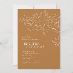 Elegant hand drawn floral golden fall wedding invitation