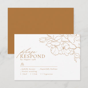 Elegant hand drawn floral golden fall wedding RSVP card