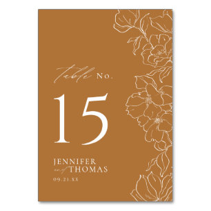 Elegant hand drawn floral golden fall wedding Table Number