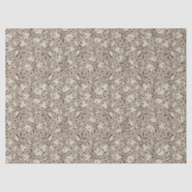 Elegant Hand-Drawn Floral Lily Neutral Brown Tissue Paper (Front)