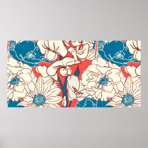 Elegant hand drawn Floral pattern, Garden flowers. Poster