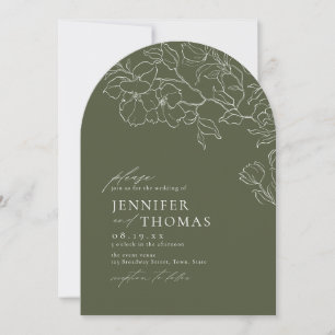 Elegant hand drawn floral sage green wedding invitation
