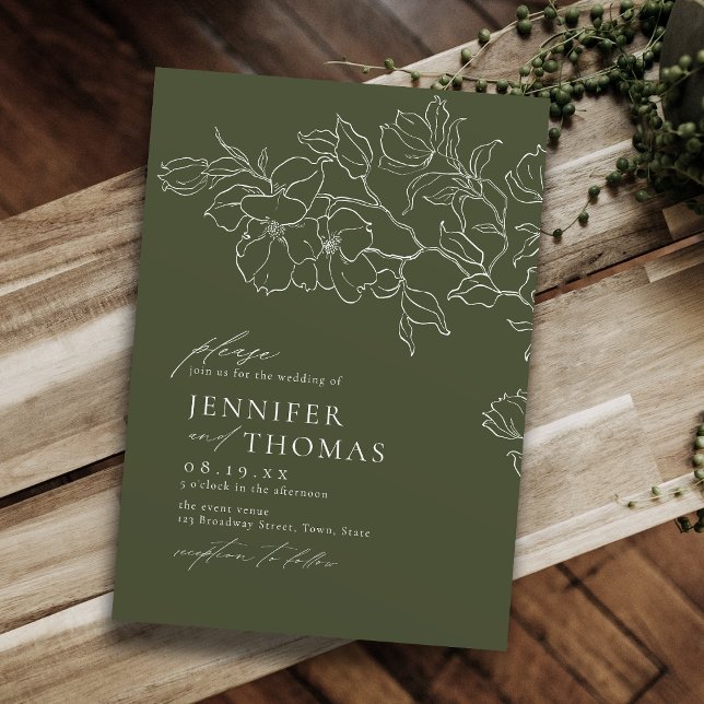 Elegant hand drawn floral sage green wedding invitation (Elegant hand drawn floral sage green wedding invitation)