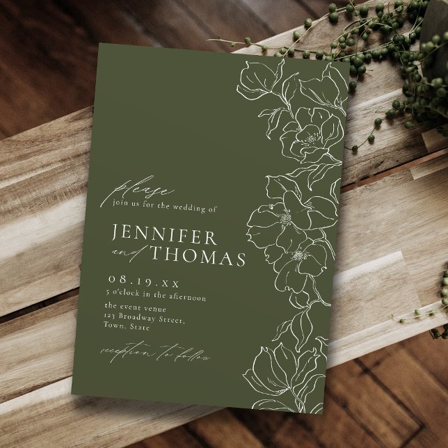 Elegant hand drawn floral sage green wedding invitation (Elegant hand drawn floral sage green wedding invitation)