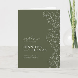 Elegant hand drawn floral sage green wedding programme