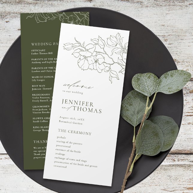 Elegant hand drawn floral sage green wedding programme (Elegant hand drawn floral sage green wedding program)