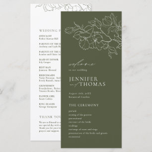 Elegant hand drawn floral sage green wedding programme