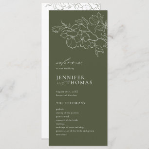 Elegant hand drawn floral sage green wedding programme