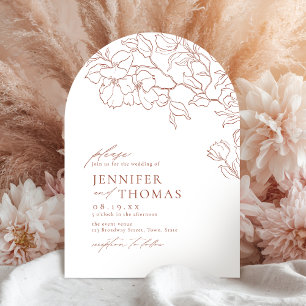 Elegant hand drawn floral terracotta arch wedding invitation