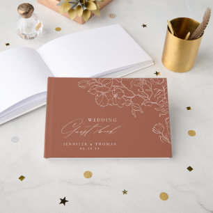 Elegant hand drawn floral terracotta wedding guest book