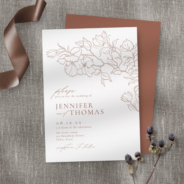 Elegant hand drawn floral terracotta wedding invitation (Creator Uploaded)