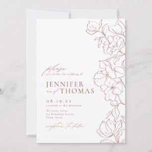 Elegant hand drawn floral terracotta wedding invitation