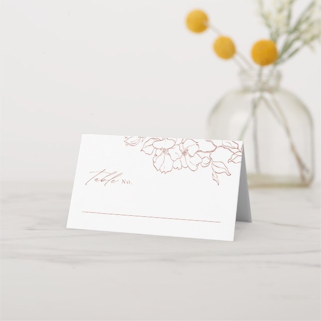 Elegant hand drawn floral terracotta wedding place card (Front)