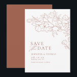 Elegant hand drawn floral terracotta wedding save the date<br><div class="desc">Elegant delicate hand drawn flower illustration and modern script typography details, in terra cotta and white colour, simple and romantic. Great floral save the date cards for modern rustic wedding, country garden wedding, and simple boho wedding in fall and winter. Fully customisable with any colours to match your wedding theme....</div>